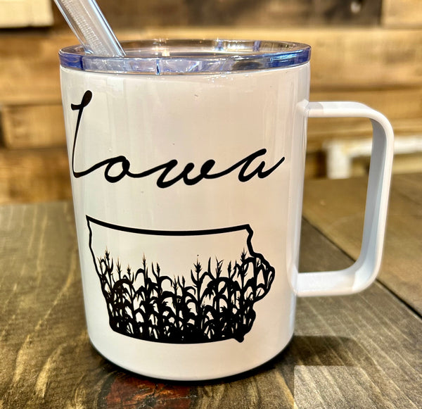 Iowa Corn black n white 12oz Metal Tumblers w/ Handle