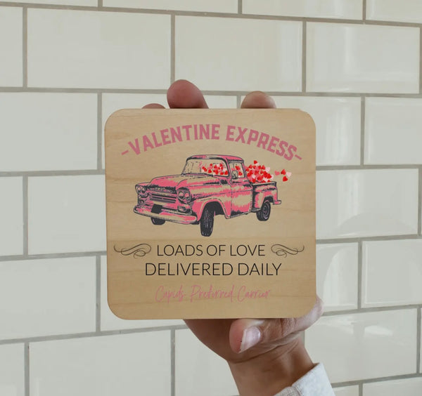 Valentines Express Pink truck DK MAGNET / DRINK COASTER