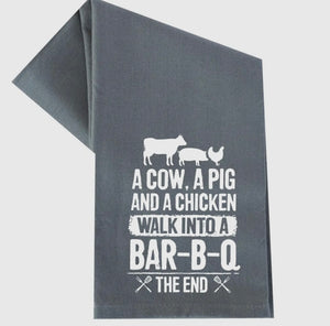 A COW, A PIG BBQ TEA TOWEL