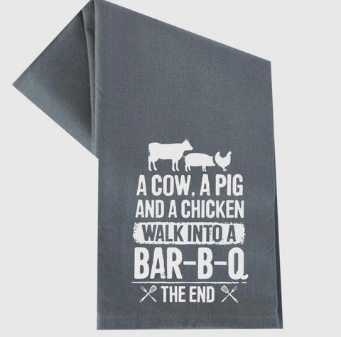 A COW, A PIG BBQ TEA TOWEL
