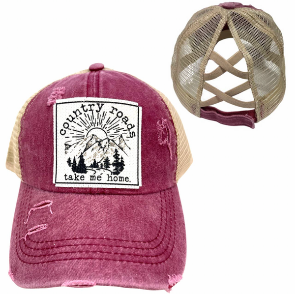 COUNTRY ROADS TAKE ME HOME CRISS-CROSS PONYTAIL HAT