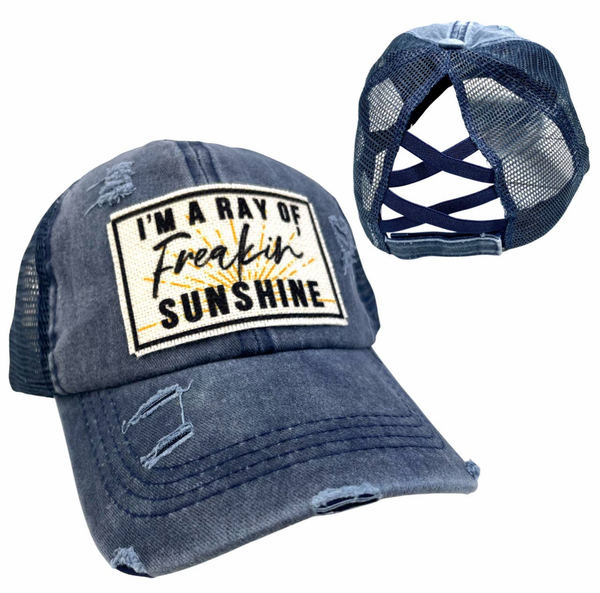 FREAKIN' RAY OF SUNSHINE CRISS-CROSS PONYTAIL HAT