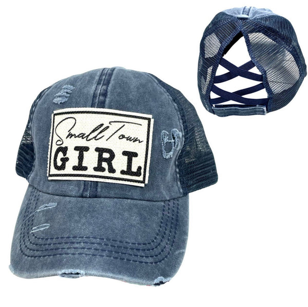 SMALL TOWN GIRL CRISS-CROSS PONYTAIL HAT