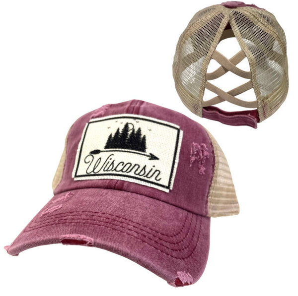 WISCONSIN TREES CRISS-CROSS PONYTAIL HAT
