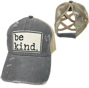BE KIND CRISS-CROSS PONYTAIL HAT