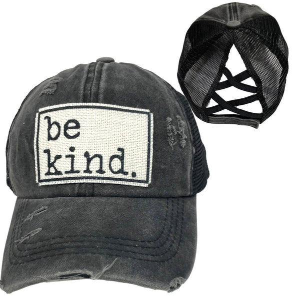 BE KIND CRISS-CROSS PONYTAIL HAT