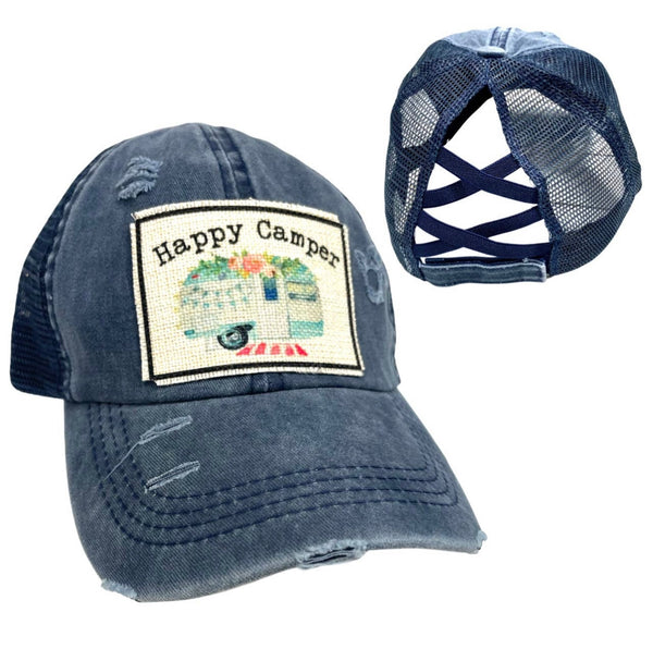 HAPPY CAMPER CRISS-CROSS PONYTAIL HAT