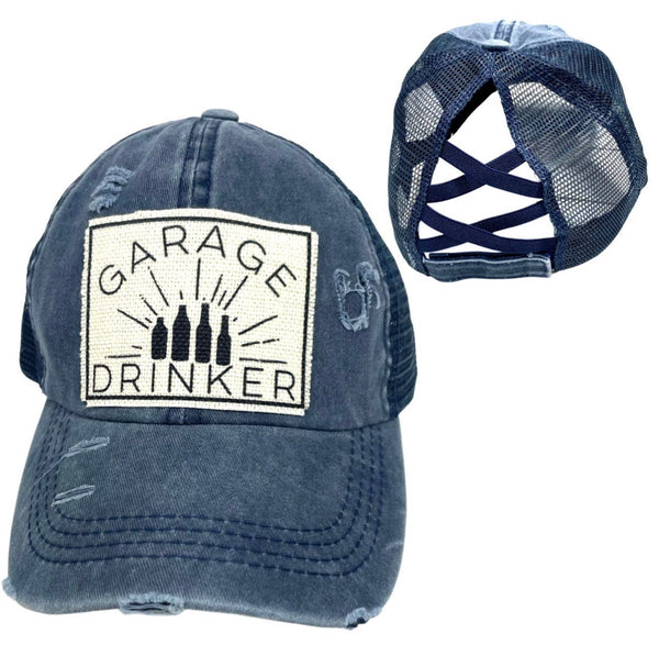 GARAGE DRINKER CRISS-CROSS PONYTAIL HAT