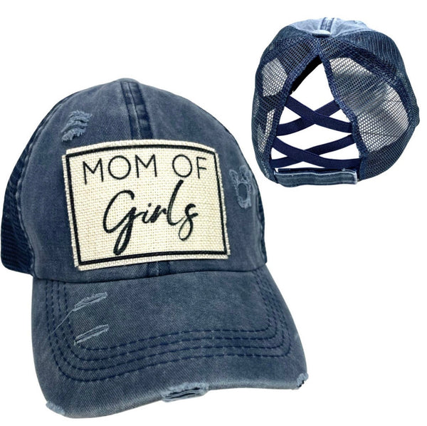 MOM OF GIRLS CRISS-CROSS PONYTAIL HAT