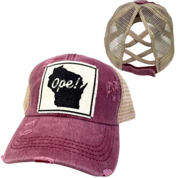 WISCONSIN OPE! CRISS-CROSS PONYTAIL HAT